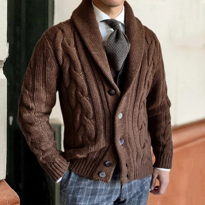 Men's shawl collar cable knit sweater - product photo 3