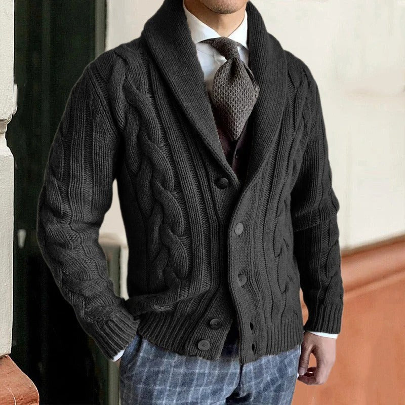 Men's shawl collar cable knit sweater - product photo 4