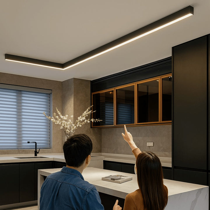 Minimalist linear LED ceiling bar lamp lighting a modern room - product photo 4