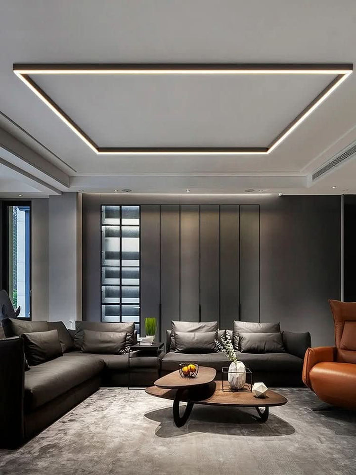 Minimalist linear LED ceiling bar lamp lighting a modern room - product photo 9