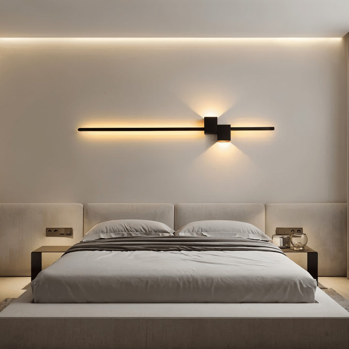 Minimalist linear LED wall light casting a soft glow along a wall - product photo 1