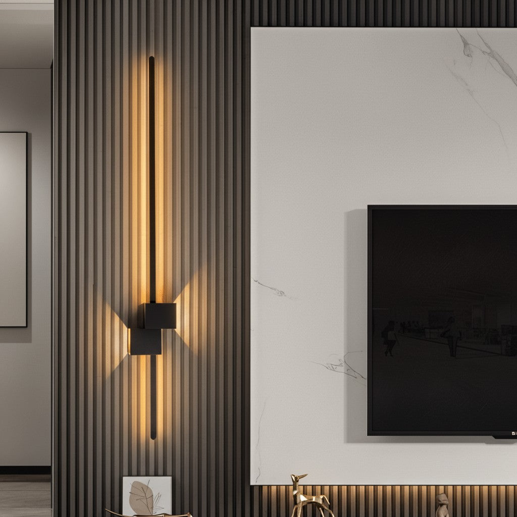 Minimalist linear LED wall light casting a soft glow along a wall - product photo 7