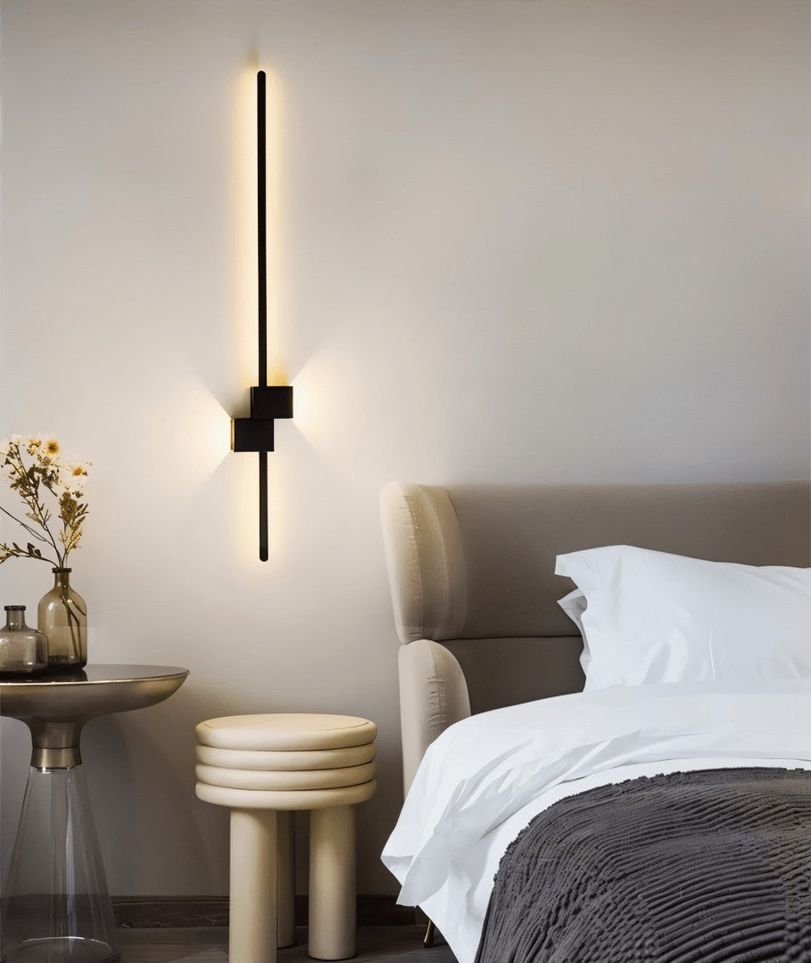 Minimalist linear LED wall light casting a soft glow along a wall - product photo 8
