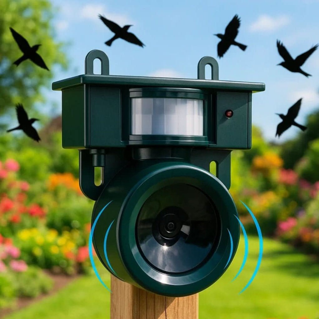 Motion-activated bird deterrent on a garden surface - product photo 1