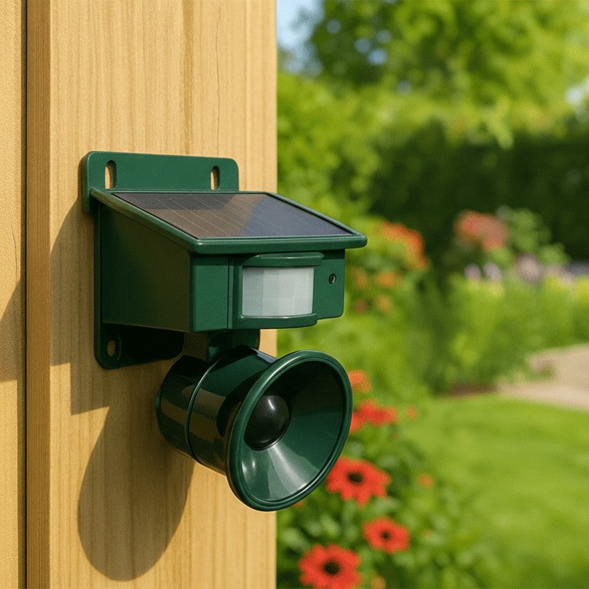 Motion-activated bird deterrent on a garden surface - product photo 2