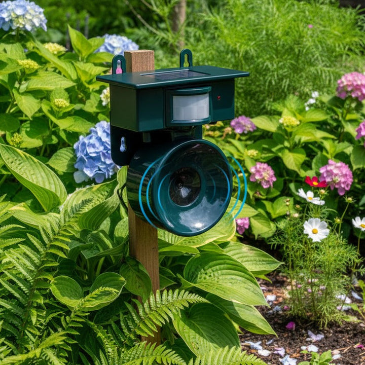 Motion-activated bird deterrent on a garden surface - product photo 3
