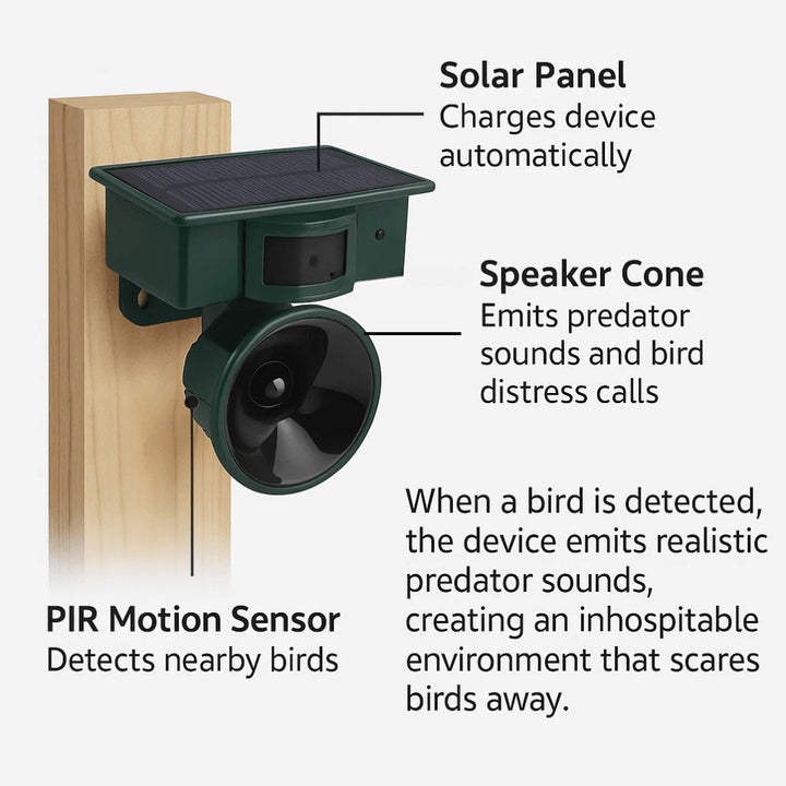 Motion-activated bird deterrent on a garden surface - product photo 4