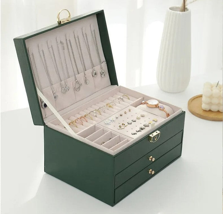 Multilayer vegan leather jewellery box with lined compartments - product photo 11
