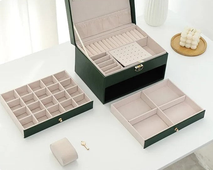 Multilayer vegan leather jewellery box with lined compartments - product photo 13