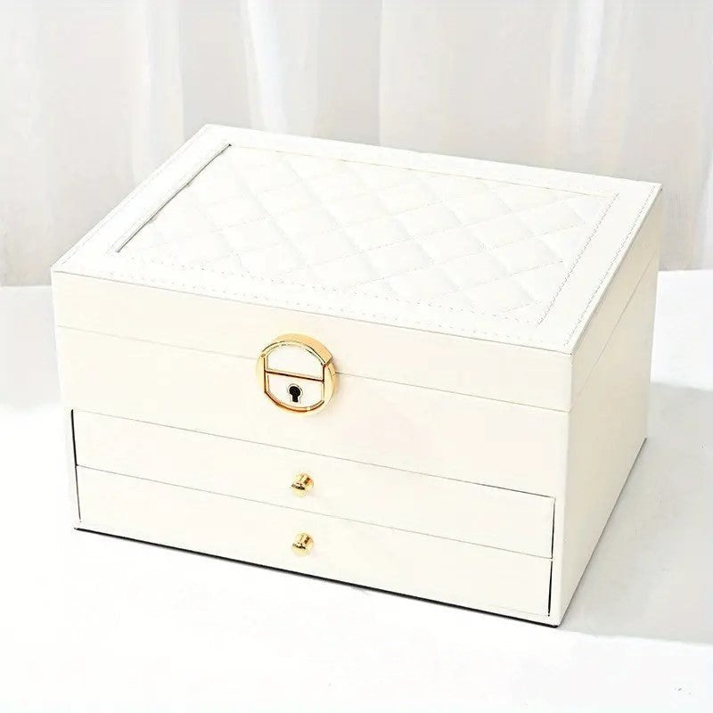 Multilayer vegan leather jewellery box with lined compartments - product photo 2