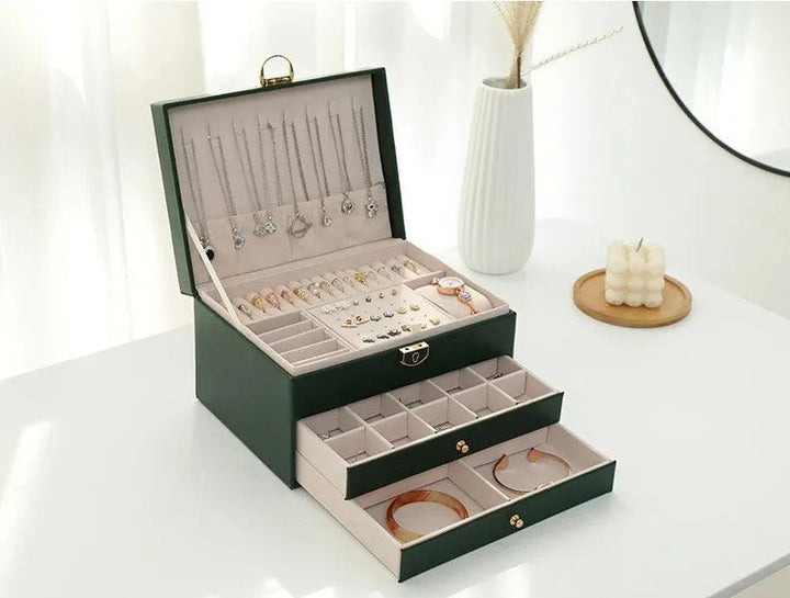Multilayer vegan leather jewellery box with lined compartments - product photo 5