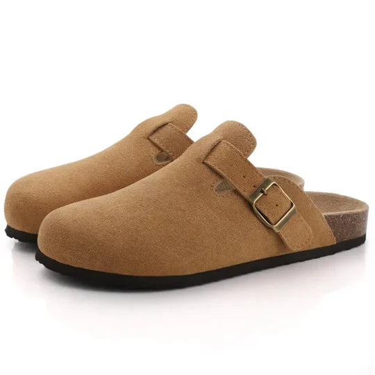 Luna | Soft Suede Comfort Slippers with Natural Cork Footbed for Women