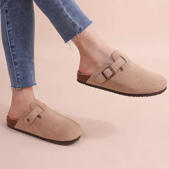 Luna | Soft Suede Comfort Slippers with Natural Cork Footbed for Women