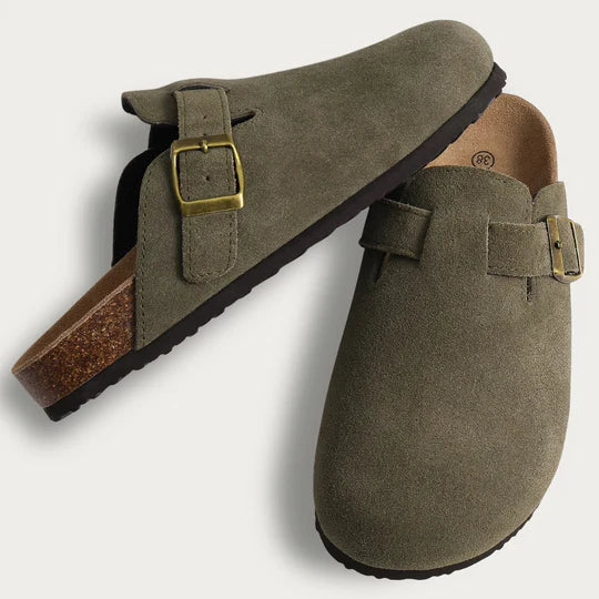 Luna | Soft Suede Comfort Slippers with Natural Cork Footbed for Women