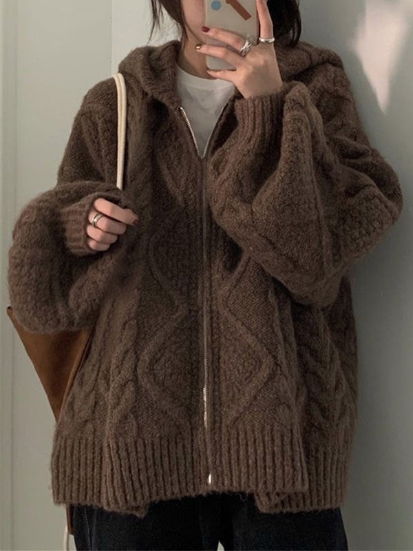 Oversized hooded knit cardigan with a full-length zip - product photo 1