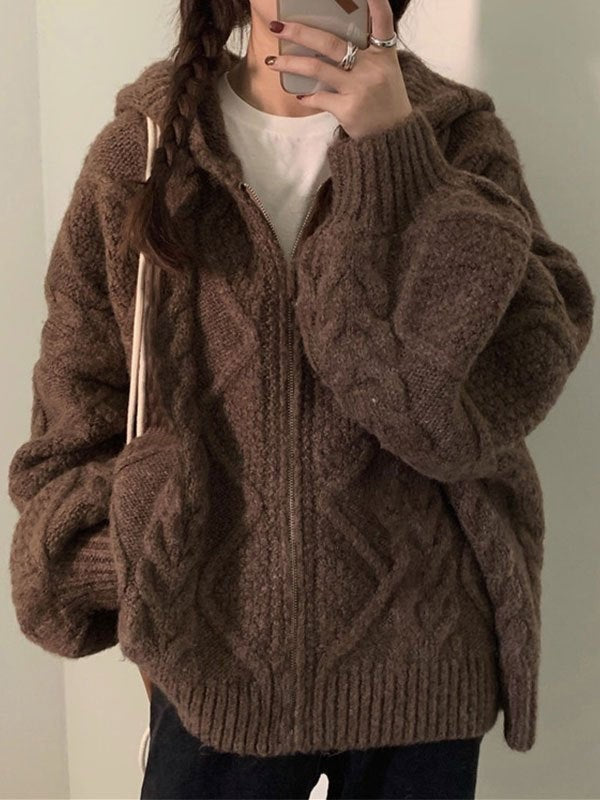 Oversized hooded knit cardigan with a full-length zip - product photo 2