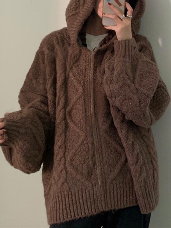Oversized hooded knit cardigan with a full-length zip - product photo 3