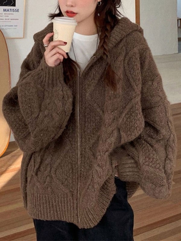 Oversized hooded knit cardigan with a full-length zip - product photo 4