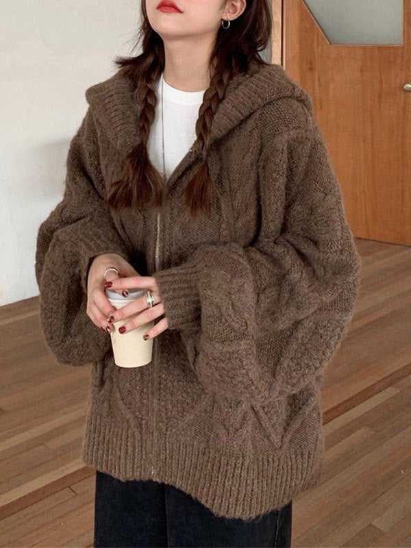 Oversized hooded knit cardigan with a full-length zip - product photo 5