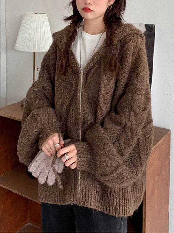 Oversized hooded knit cardigan with a full-length zip - product photo 6