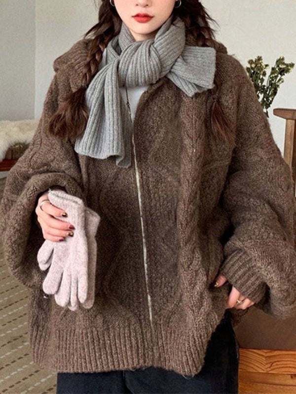 Oversized hooded knit cardigan with a full-length zip - product photo 7