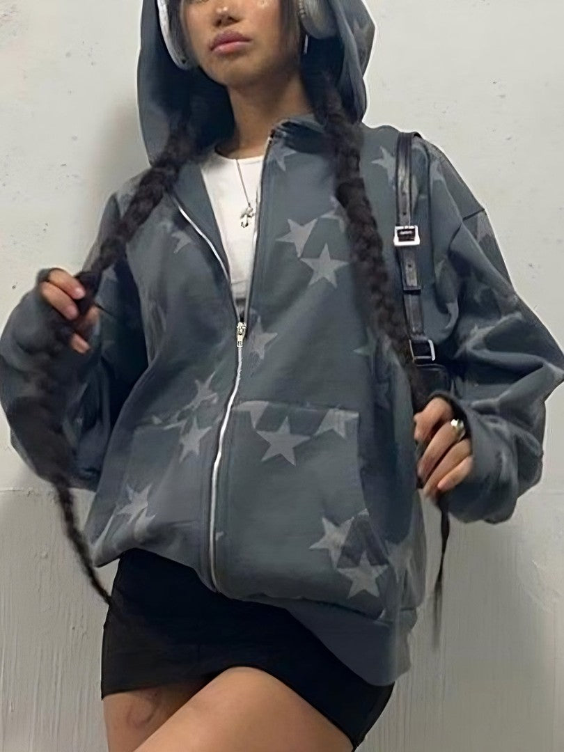 Oversized zip hoodie with an all-over star print - product photo 1