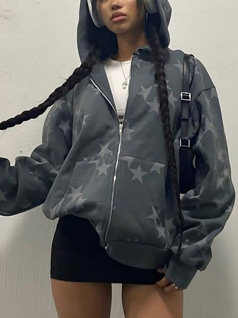 Oversized zip hoodie with an all-over star print - product photo 2