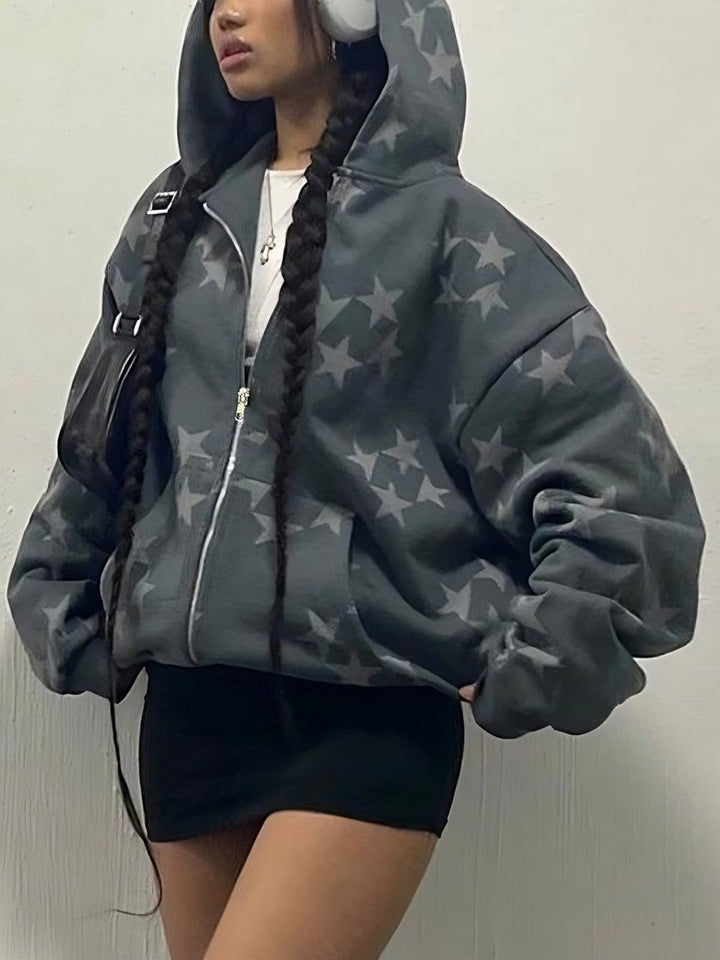 Oversized zip hoodie with an all-over star print - product photo 3