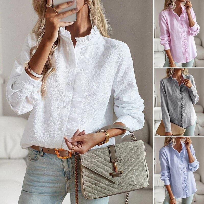 Sophie | Women’s Crinkle Texture Blouse with Ruffle Trim