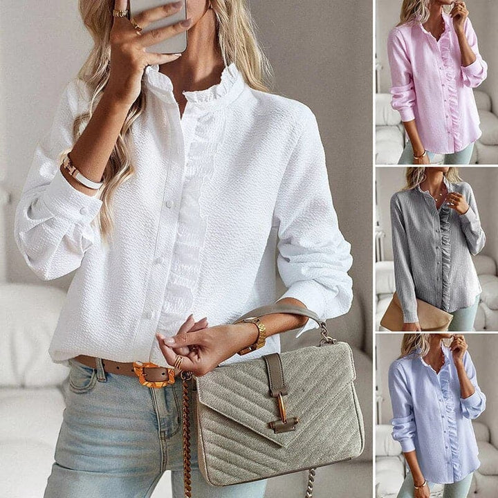 Sophie | Women’s Crinkle Texture Blouse with Ruffle Trim
