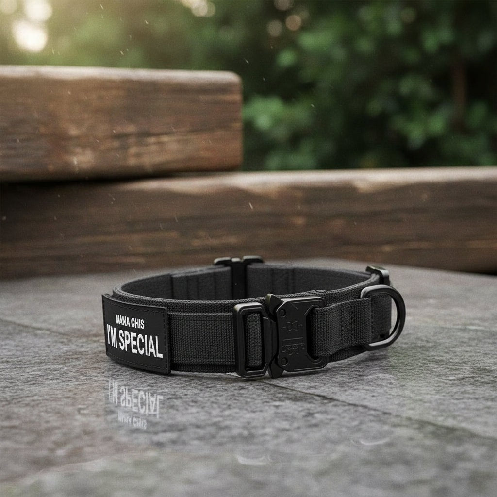 Padded nylon dog collar with an integrated control handle - product photo 1