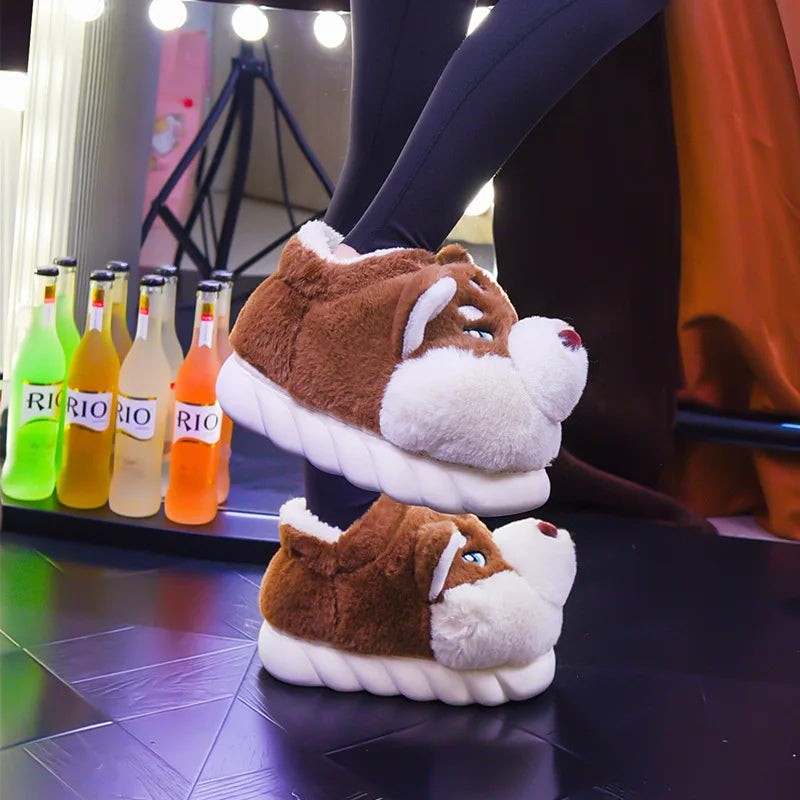Plush husky slippers with a dog face - product photo 3