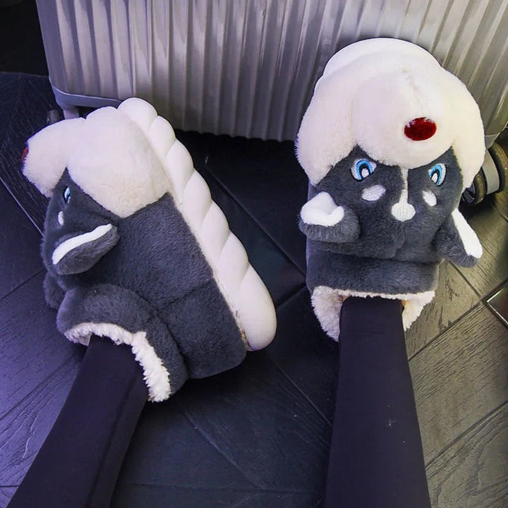 Plush husky slippers with a dog face - product photo 4