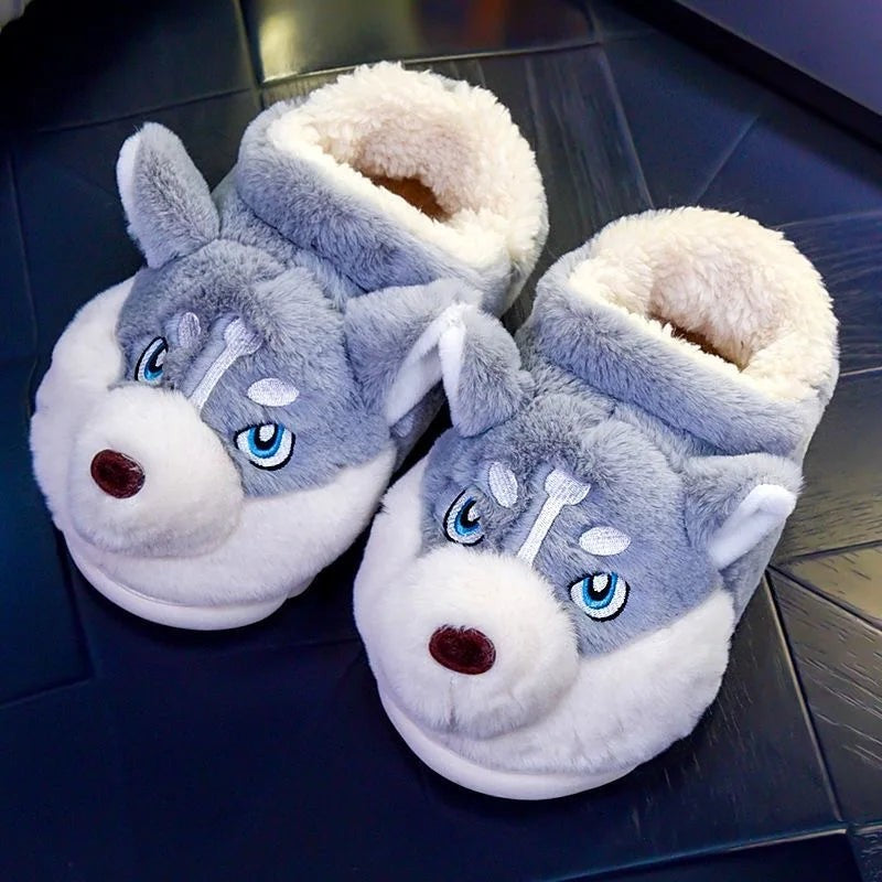 Plush husky slippers with a dog face - product photo 5