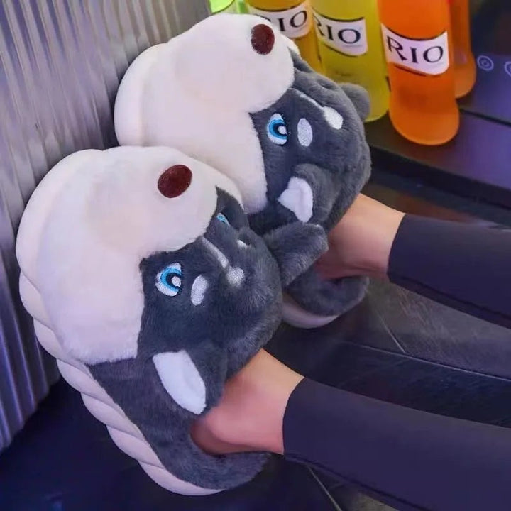 Plush husky slippers with a dog face - product photo 6