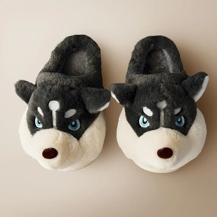 Plush husky slippers with a dog face - product photo 7
