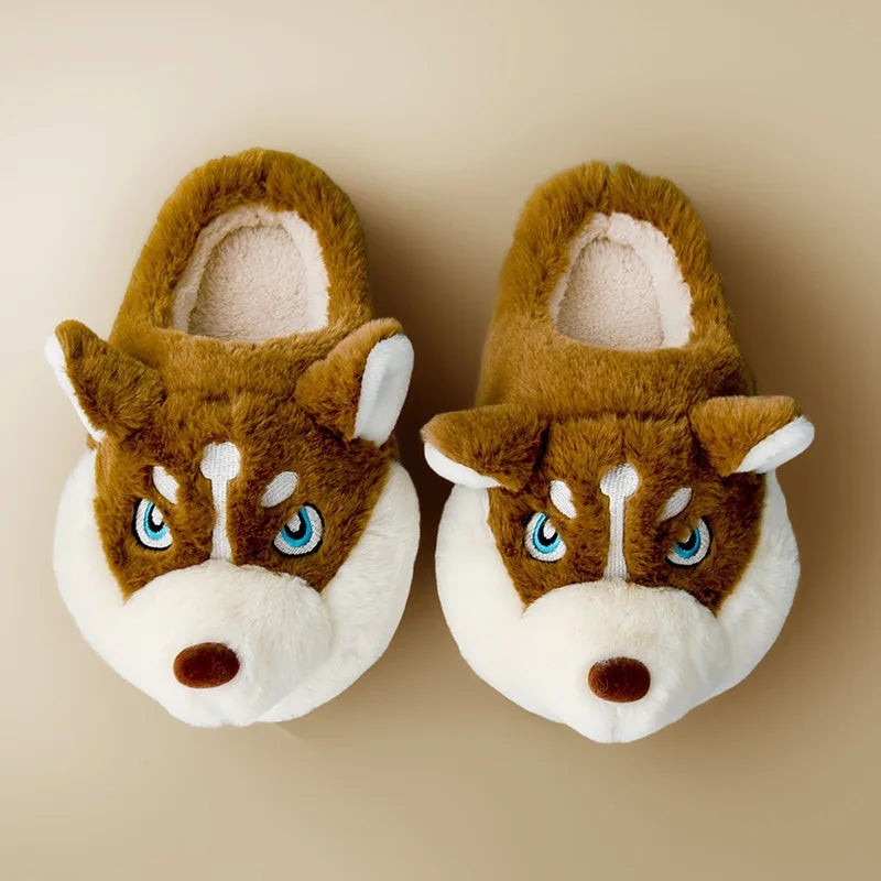 Plush husky slippers with a dog face - product photo 8