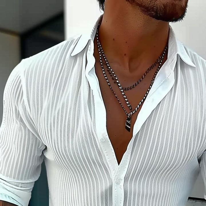 Arden | Men’s Slim Fit Textured Stripe Lapel Shirt