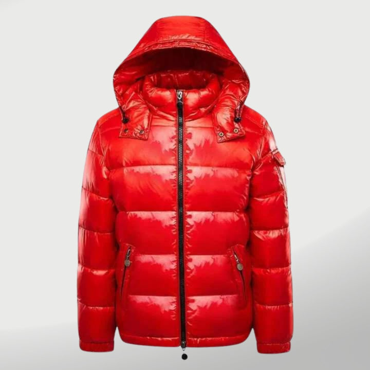 Quilted winter jacket with a hood and glossy finish - product photo 2