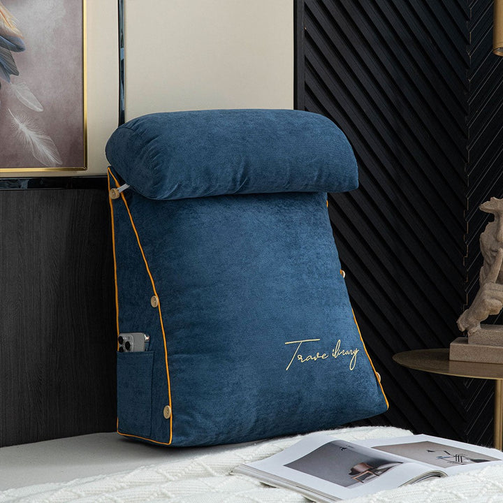Reading cushion with arms and a side pocket on a bed - product photo 5
