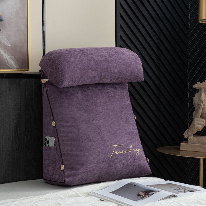 Reading cushion with arms and a side pocket on a bed - product photo 6