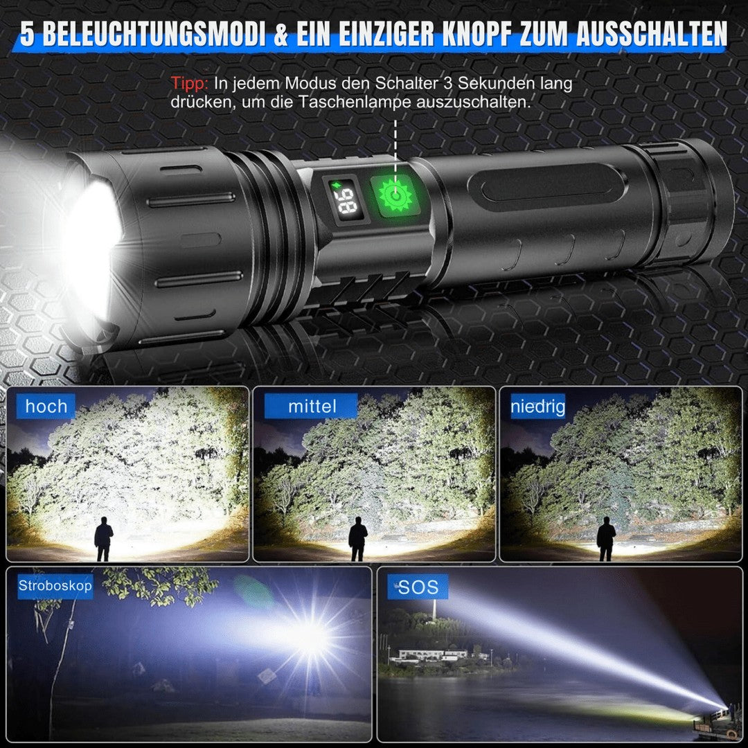Rechargeable aluminum LED flashlight with a USB-C port - product photo 4