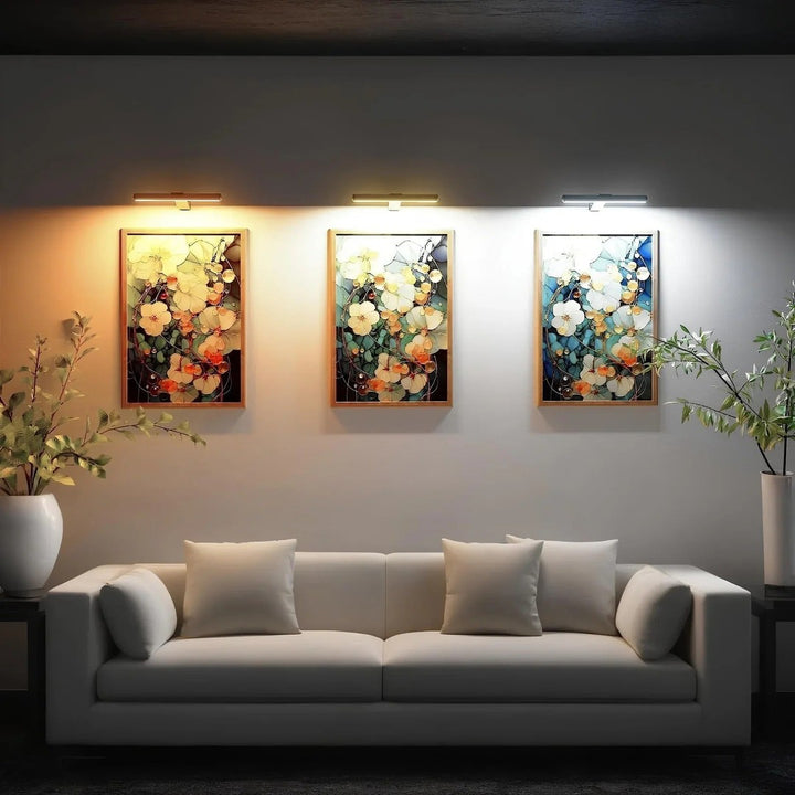 Cordless LED picture light above a framed picture - product photo 3