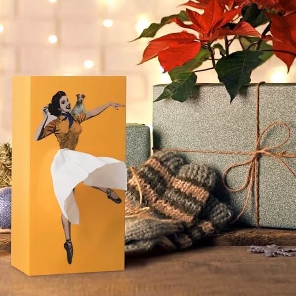 Retro pin-up tissue box holder where the tissue forms a white skirt - product photo 1