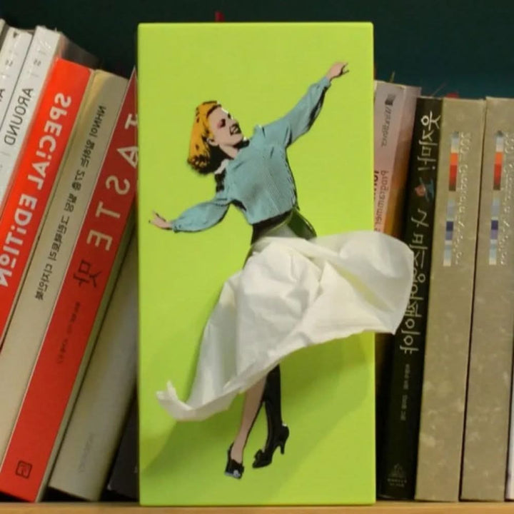 Retro pin-up tissue box holder where the tissue forms a white skirt - product photo 3