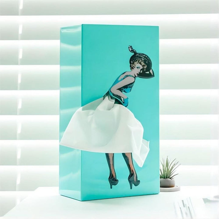 Retro pin-up tissue box holder where the tissue forms a white skirt - product photo 4