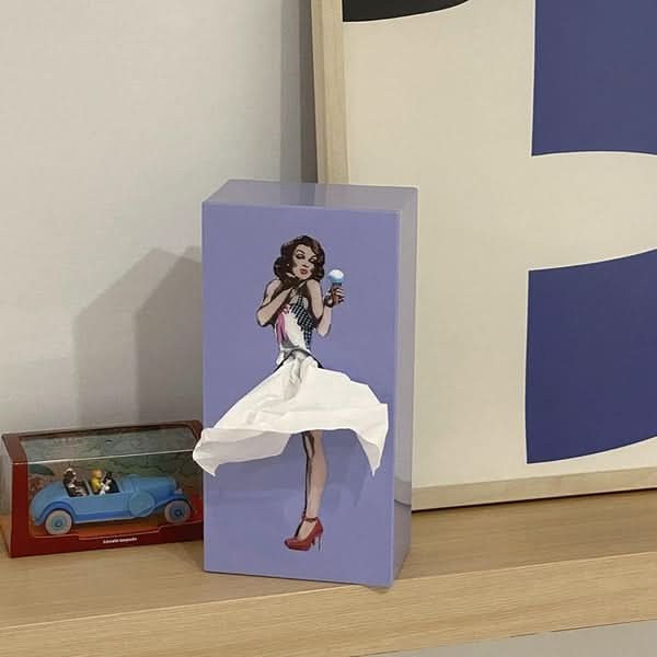 Retro pin-up tissue box holder where the tissue forms a white skirt - product photo 7