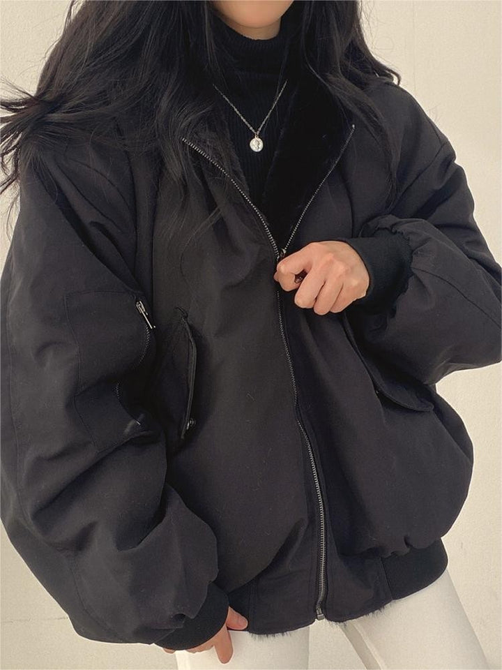 Reversible oversized hooded fleece jacket shown from both sides - product photo 2