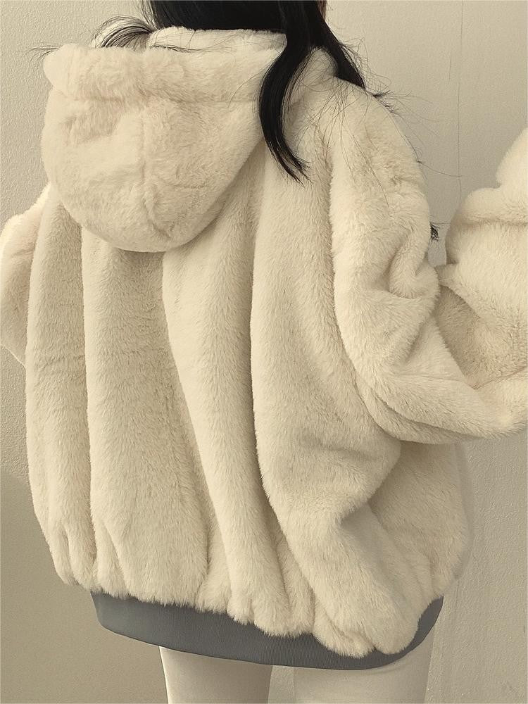 Reversible oversized hooded fleece jacket shown from both sides - product photo 8