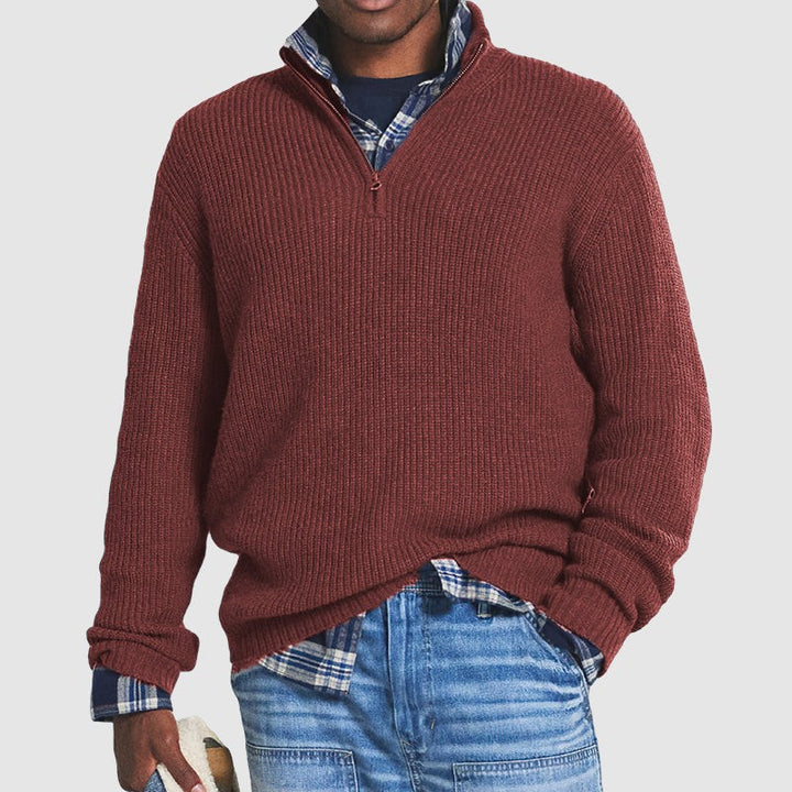 Ribbed cotton sweater with a zip collar - product photo 2